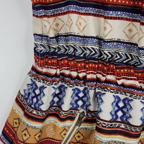 SPEED CONTROL NEW York rust tan blue cream sleeveless dress w/ pockets L LARGE - Picture 9 of 9